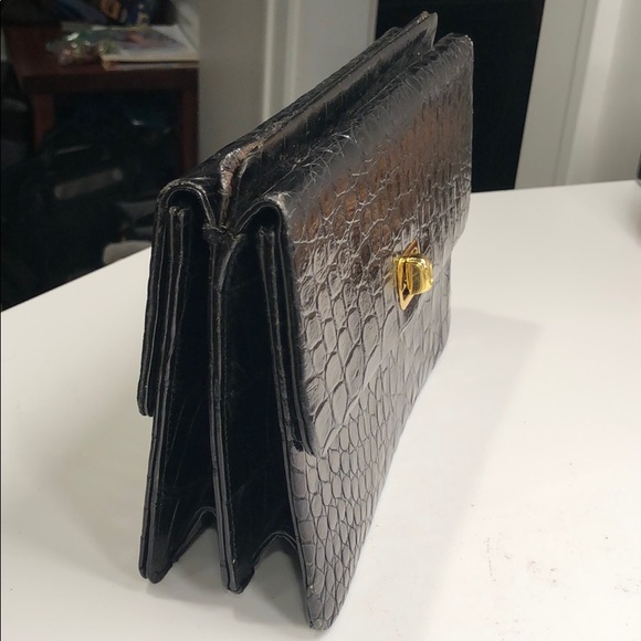 Chic clutch vintage croc embossed dual-sided gold clasps 9”x7” - Picture 2 of 11
